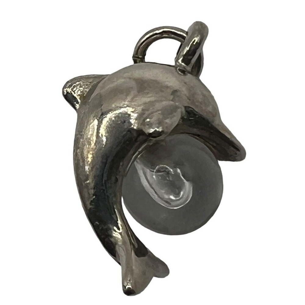 Vintage Dolphin Pendant Silver tone Acrylic Ball Small Porpoise‎